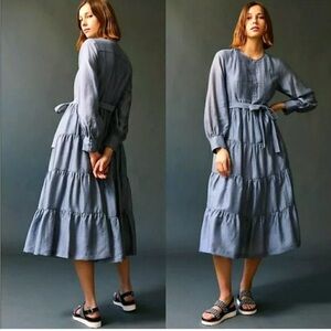 Anthropologie x Mare Mare Christy Tiered Midi Dress Size S Blue Dawn Cottagecore